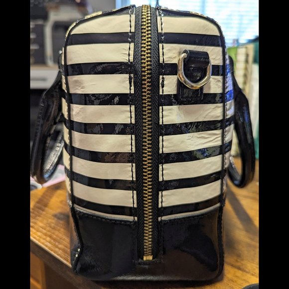 Kate Spade Wellesley Alessa Patent Black Cream Satchel Purse - Picture 5 of 8